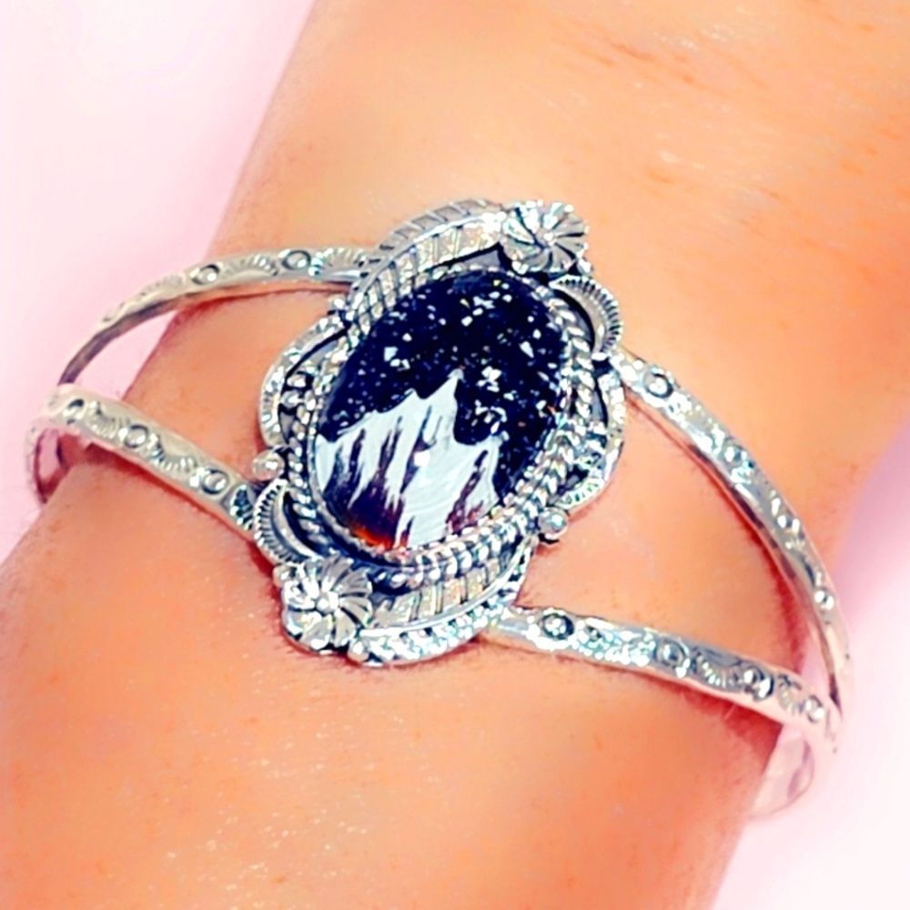 Galaxy Opal Snowy Mountain Sterling Bracelet Cuff